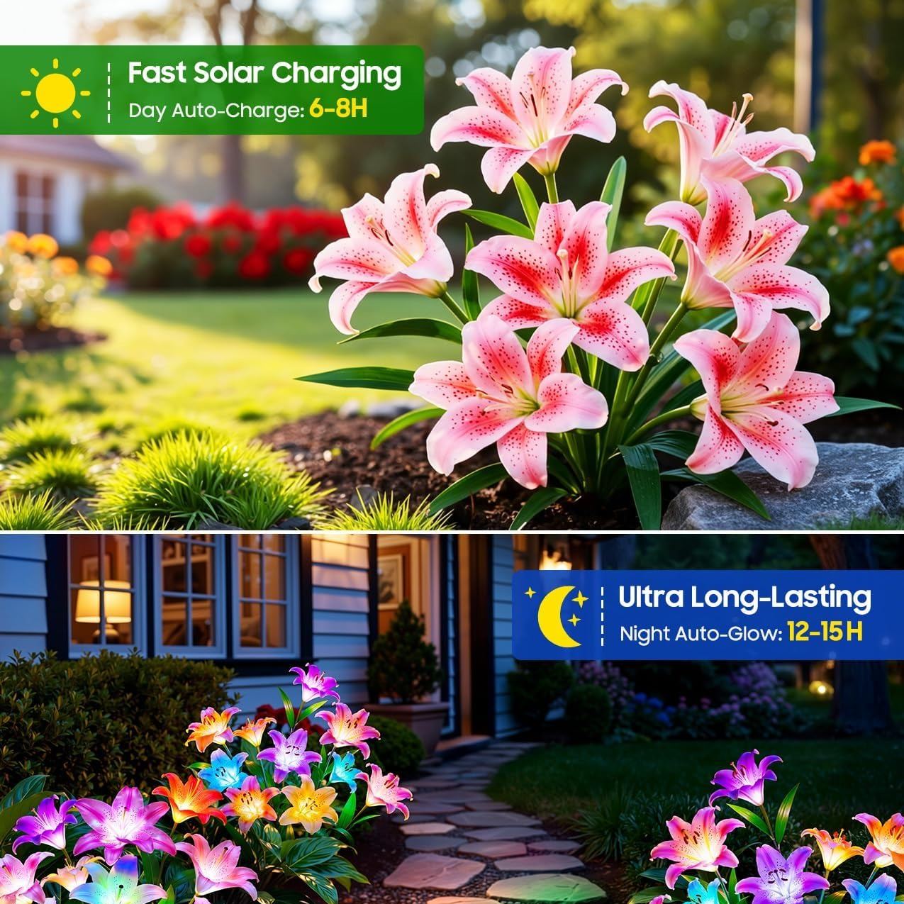 4 Pack Solar Flower Lights with 6 Head Bigger Lily Lights