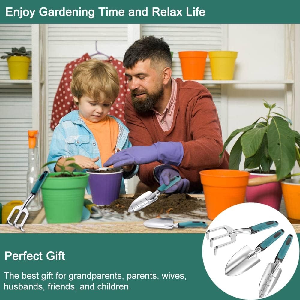 3 Piece Heavy Duty Gardening Tools Cast Aluminum with Soft Rubberized Non-Slip Handle