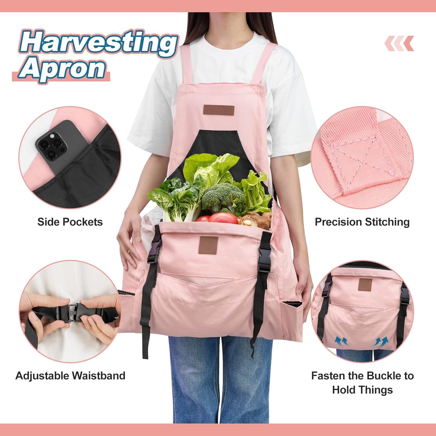 Canvas Gardening Apron with Pockets and Harvesting Pouch 