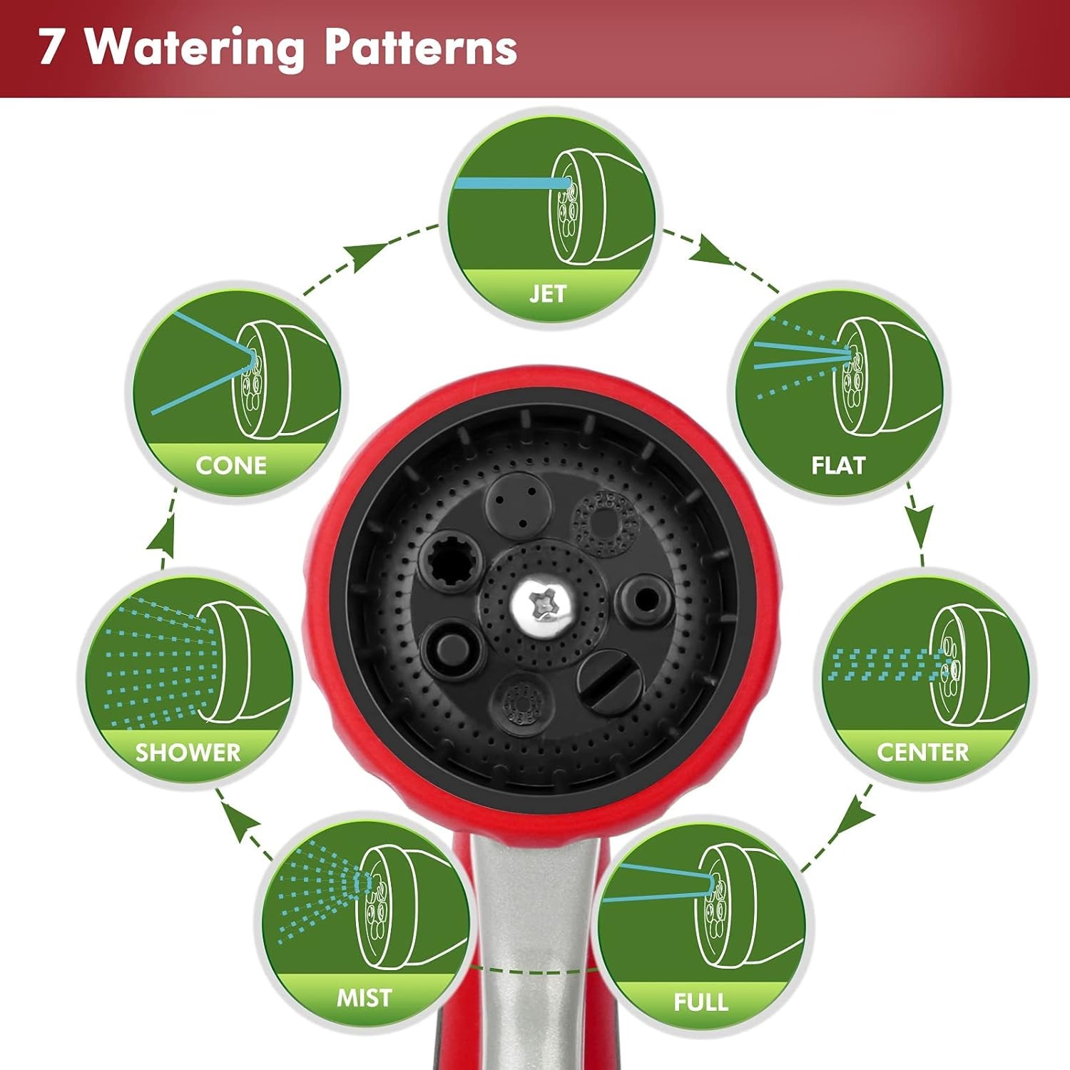 Heavy Duty Metal Water Hose Nozzle with 7 Adjustable Spray Patterns