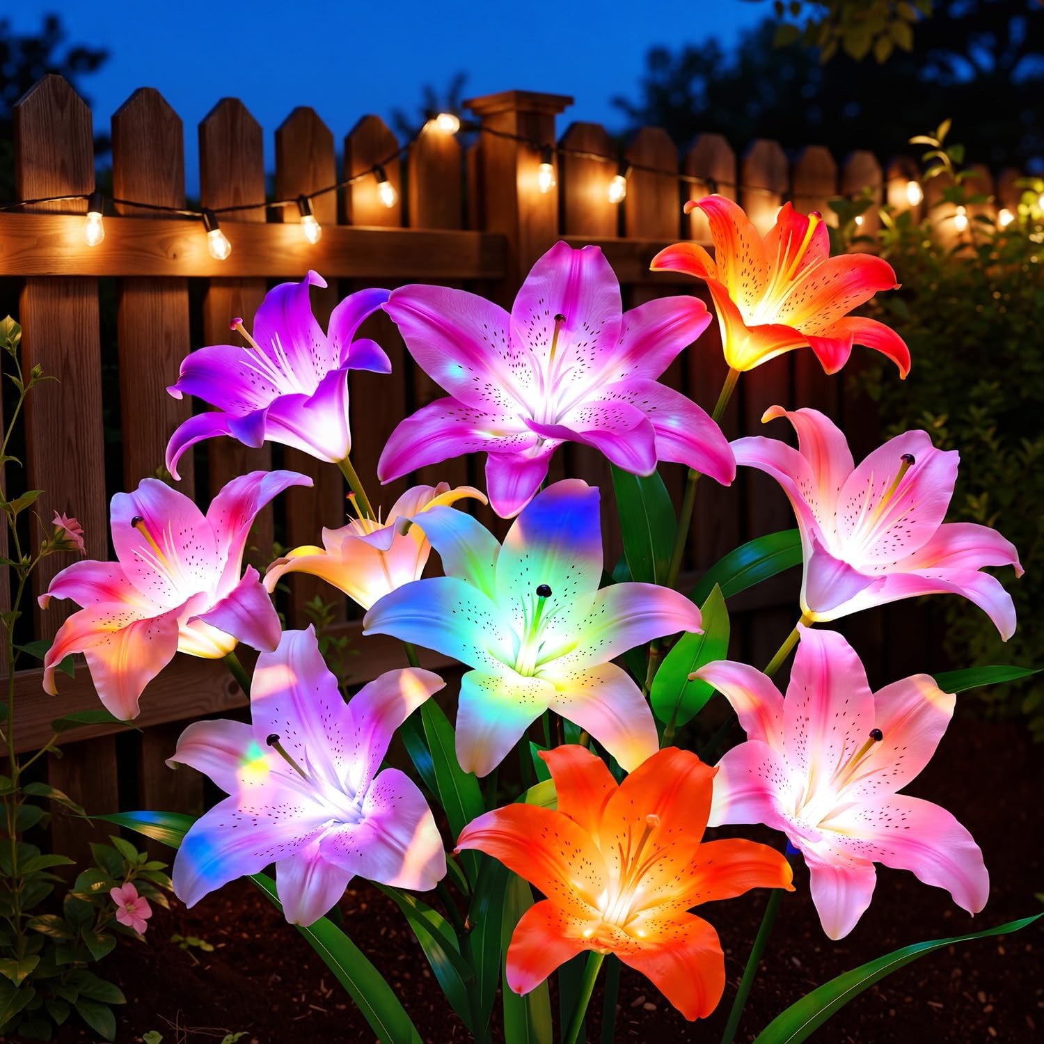 4 Pack Solar Flower Lights with 6 Head Bigger Lily Lights