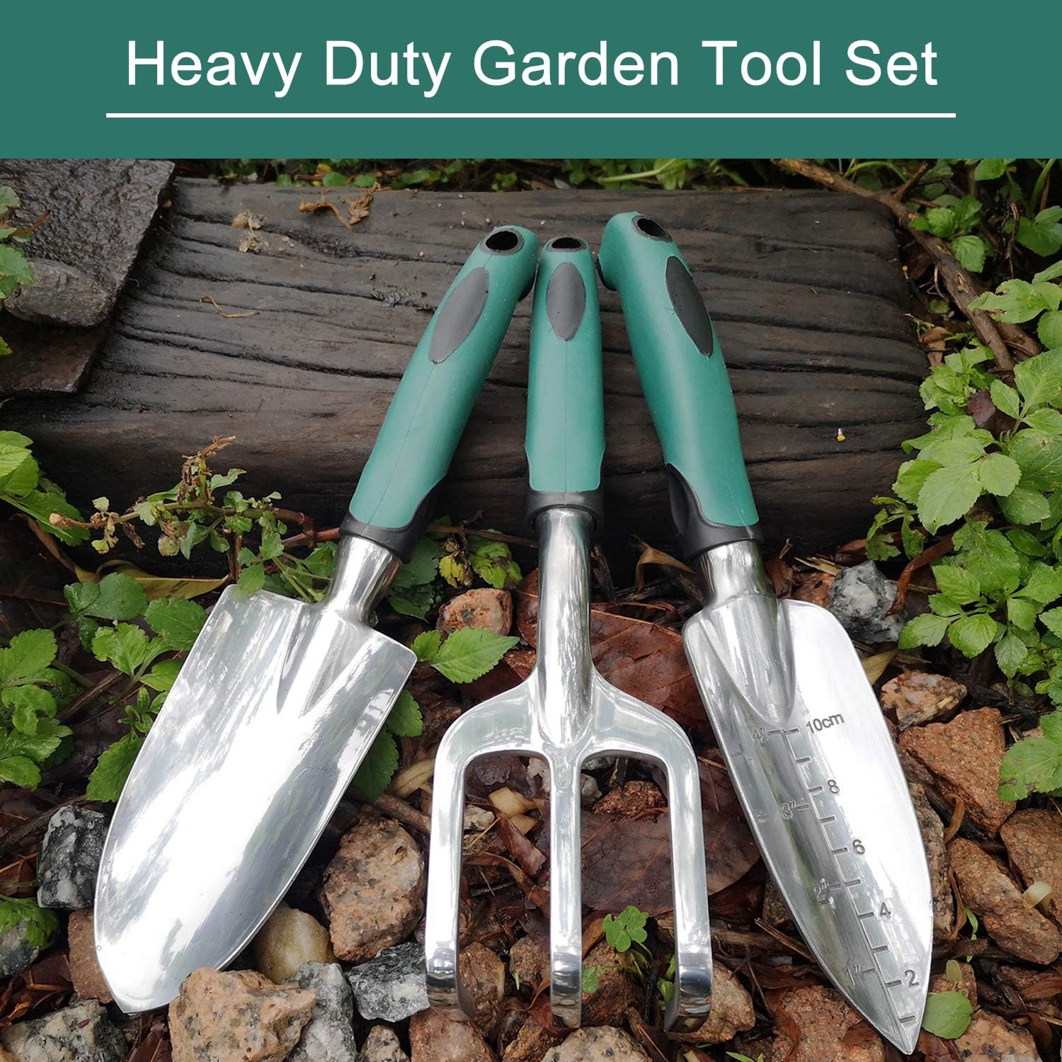 3 Piece Heavy Duty Gardening Tools Cast Aluminum with Soft Rubberized Non-Slip Handle