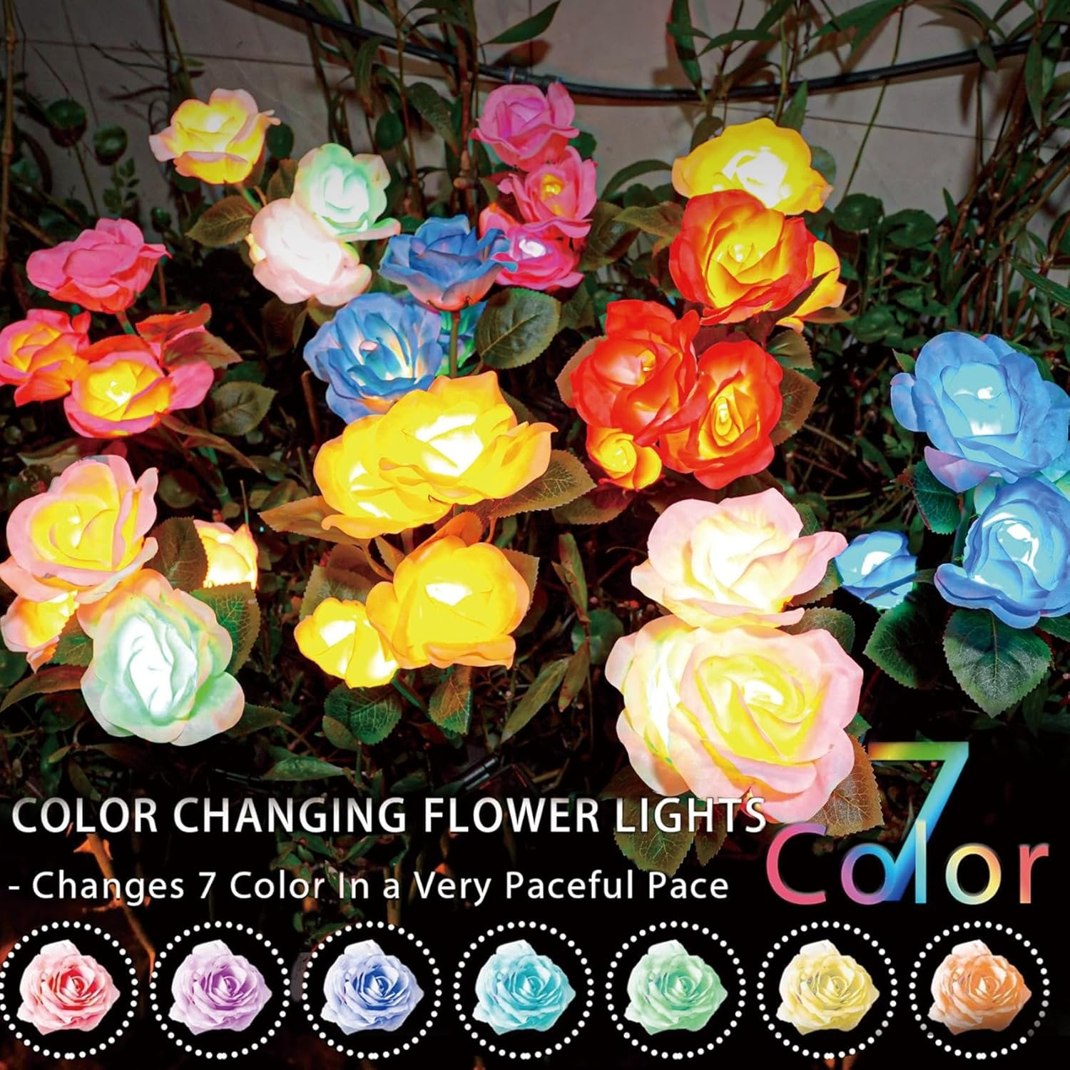 7-Color Changing Rose Lights for Yard