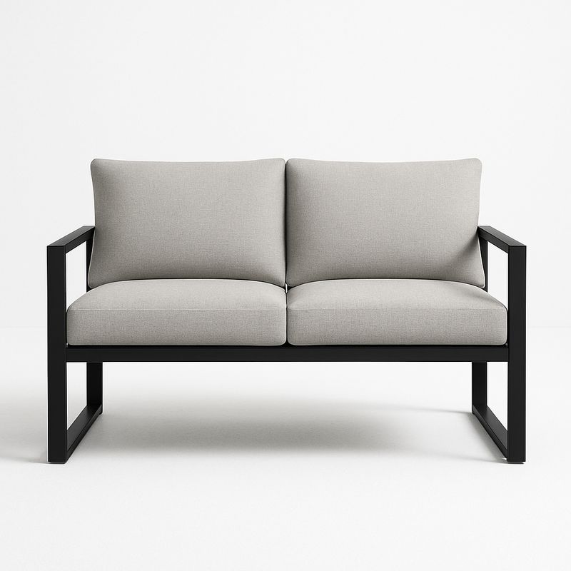 2-Sitzer Sofa Aluminium Schwarz Grau Kissenbezug