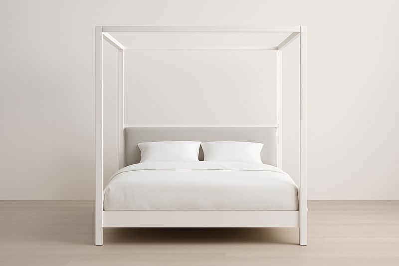 Cama con dosel de madera maciza blanca, tamaño King ( No incluye colchón, almohadas ni edredón )