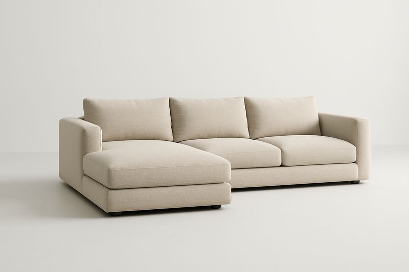 Sofá modular en L de tela beige 280x160x85 cm con cojines de espuma