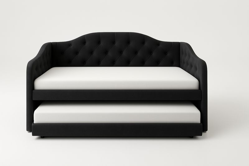 Sofá Cama Nido Negro Tapizado en Poliéster con Colchón Extraíble