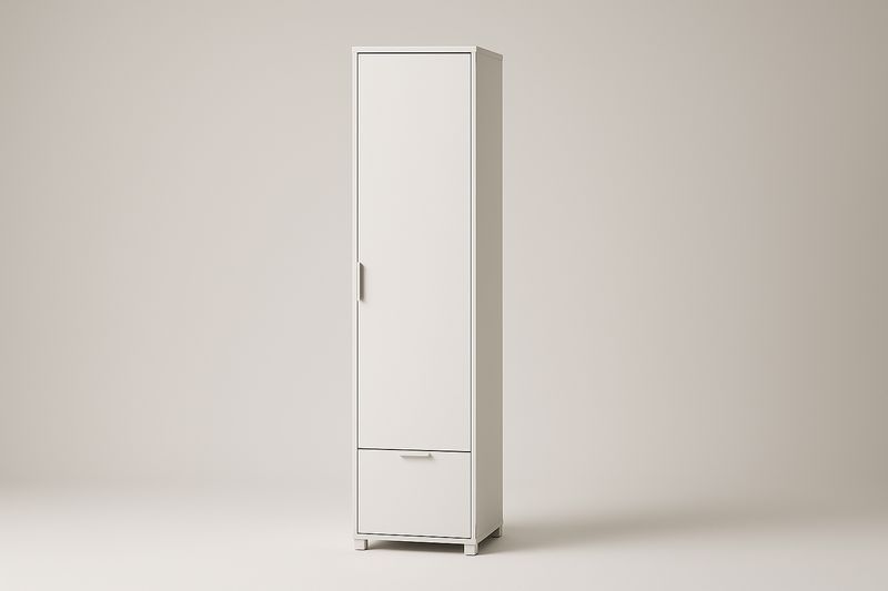 Armario alto estrecho blanco con puerta y cajón MDF 180x50x40 cm