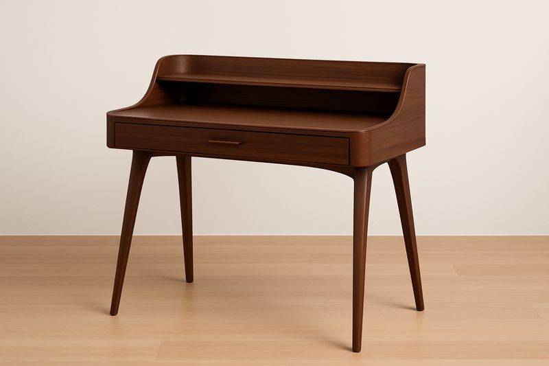 Escritorio de Madera Maciza Marrón Oscuro con Estante y Cajón 100x50x75 cm