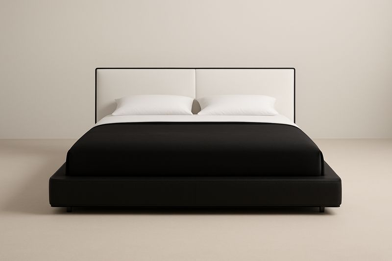 Cama Doble Rectangular Tapizada en PU Blanco y Negro 200x160x100 cm