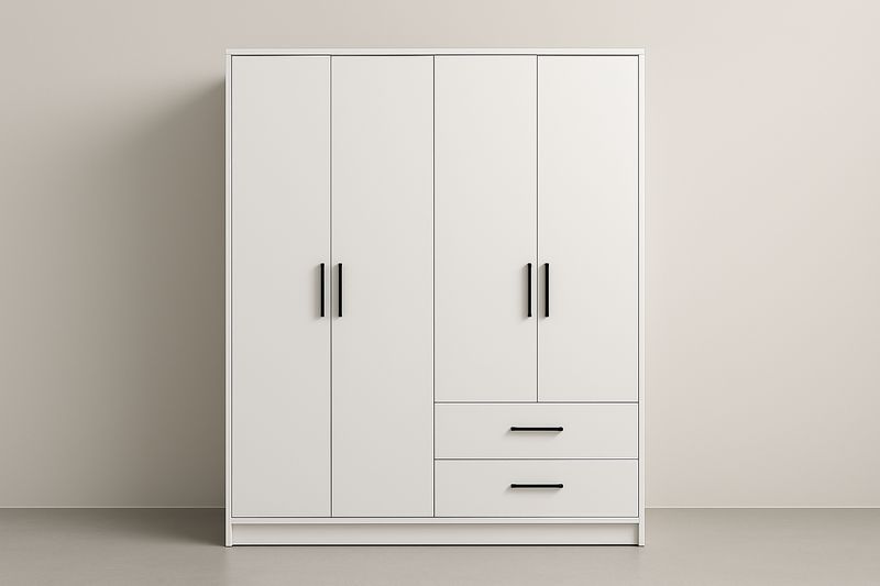 Armario de Madera Contrachapada Blanco con 4 Puertas y 2 Cajones 200x180x60 cm