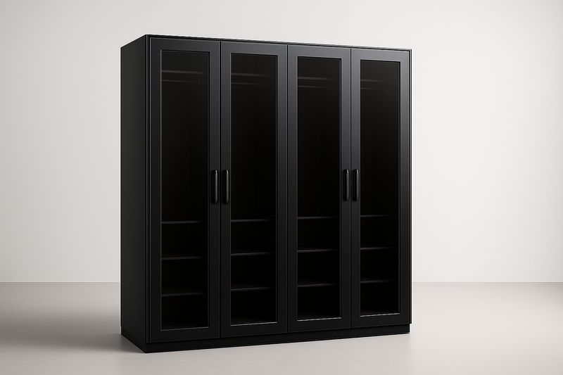 Armario de 4 puertas con vidrio templado y estantes