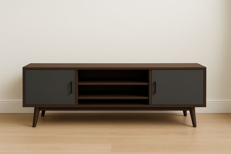 Meuble TV en bois MDF Brun et Gris avec portes 150x40x50 cm