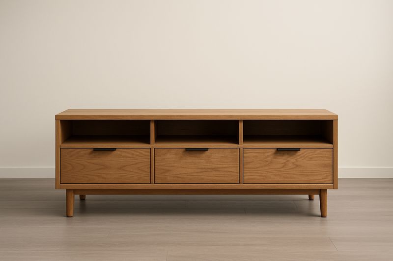 Meuble TV Bois Chêne 3 Tiroirs 3 Compartiments 140x40x50 cm