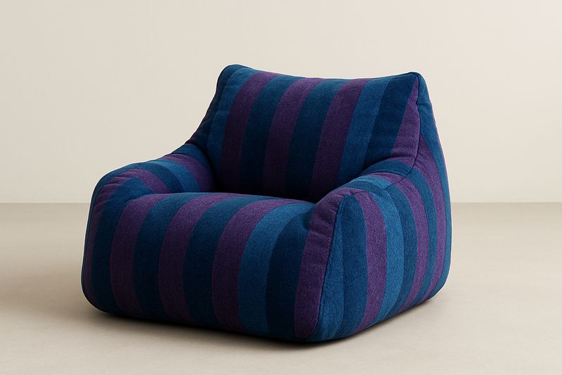 Fauteuil Pouf Rayé Bleu Violet Tissu Polyester