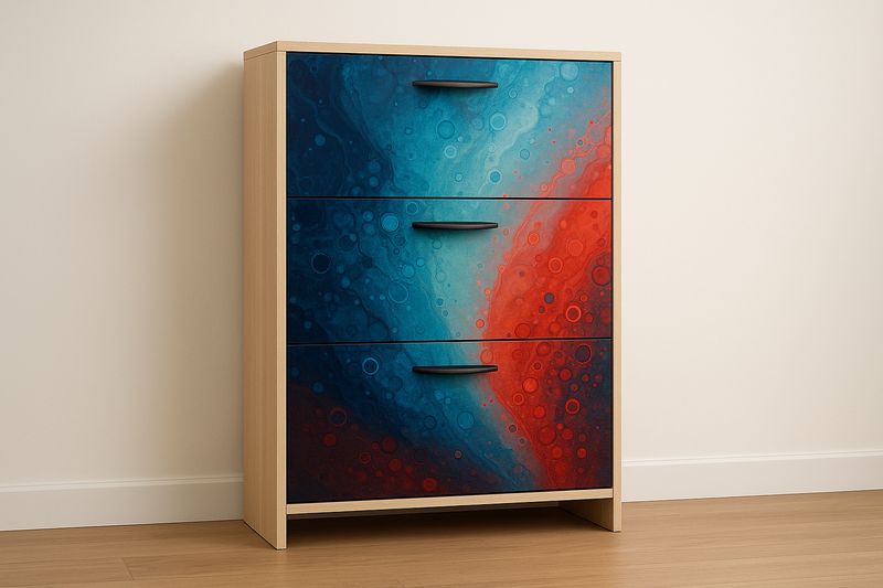 Commode 3 tiroirs bois imprimé multicolore 80x90x40 cm