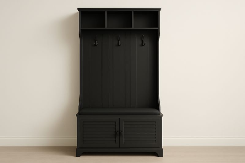 Banc d'entrée avec crochets en bois MDF Noir 180×100×40cm