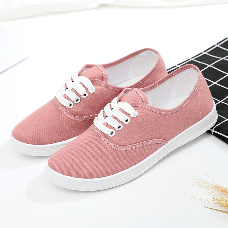 Women's Solid Color Minimalist Shoes, Lace Up Lightweight Soft Sole Casual Shoes, Low-top Walking Canvas Shoes