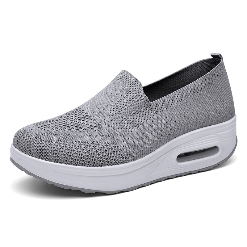 Women Slip-on Thick-soled Height-enhancing Air Cushion Sports Shoes Flying Knit Breathable Casual Shoes