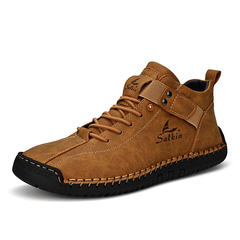 Men's stitched leather shoes casual Martin boots