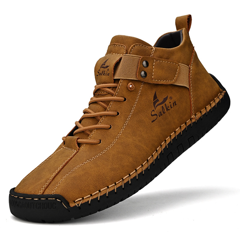 Men's stitched leather shoes casual Martin boots