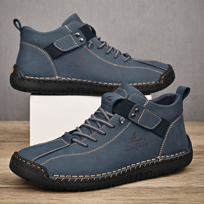 Men's stitched leather shoes casual Martin boots