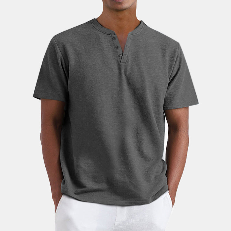 Men's Summer Solid Color Henley Short Sleeve T-shirt