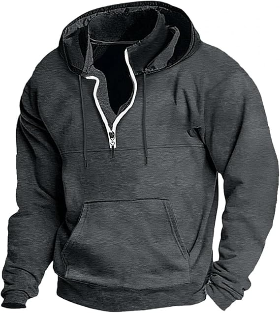 Men's Autumn and Winter Zipper Hoodie Casual Sports with Pocket Sweater Solid Color Loose Long Sleeve Jacket