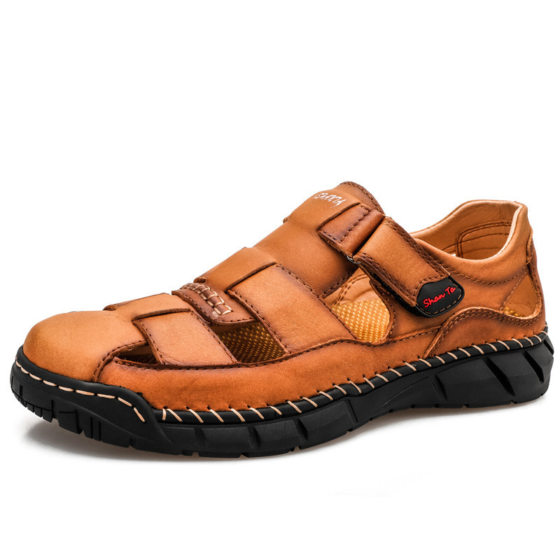 Men's Genuine Leather Non Slip Hand Stitching Soft Sole Casual Sandals