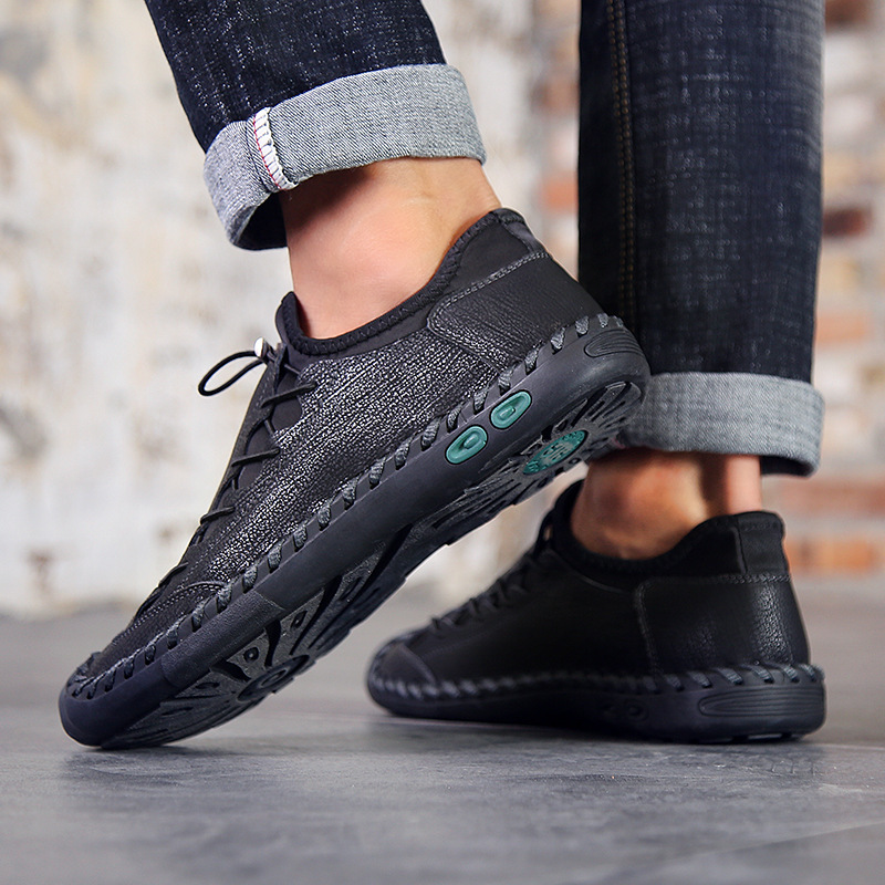 Fabootd Men Hand Stitching Leather Non Slip Anti-collision Large Size Casual Shoes