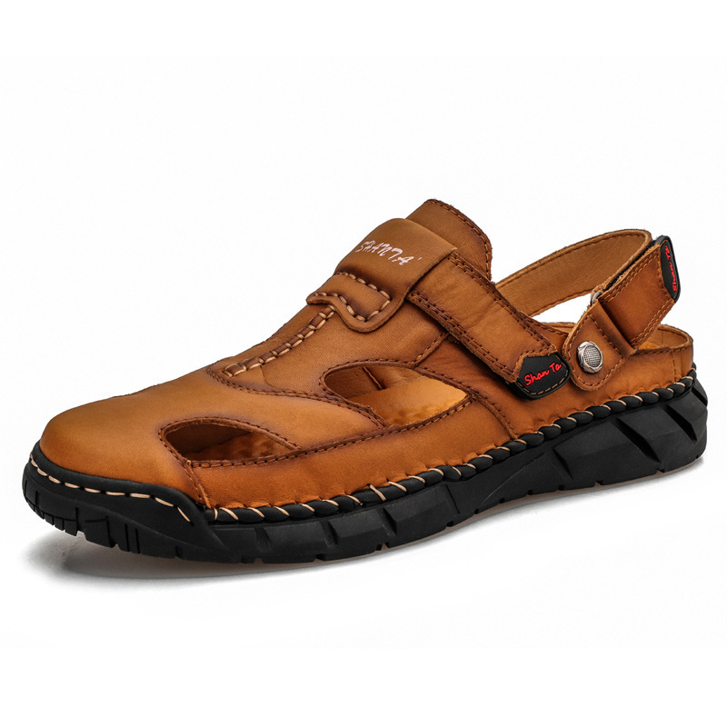 Men's Genuine Leather Non Slip Hand Stitching Soft Sole Casual Sandals