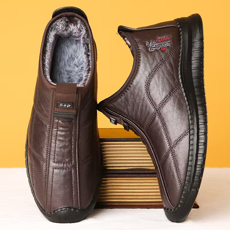 Men's Winter Warm Fleece-Lined Slip-On Walking Shoes, Casual Solid Color Mid-Top Fabric Sneakers with Round Toe and Anti-Slip PU Sole for Daily Use - Fall/Winter Collection