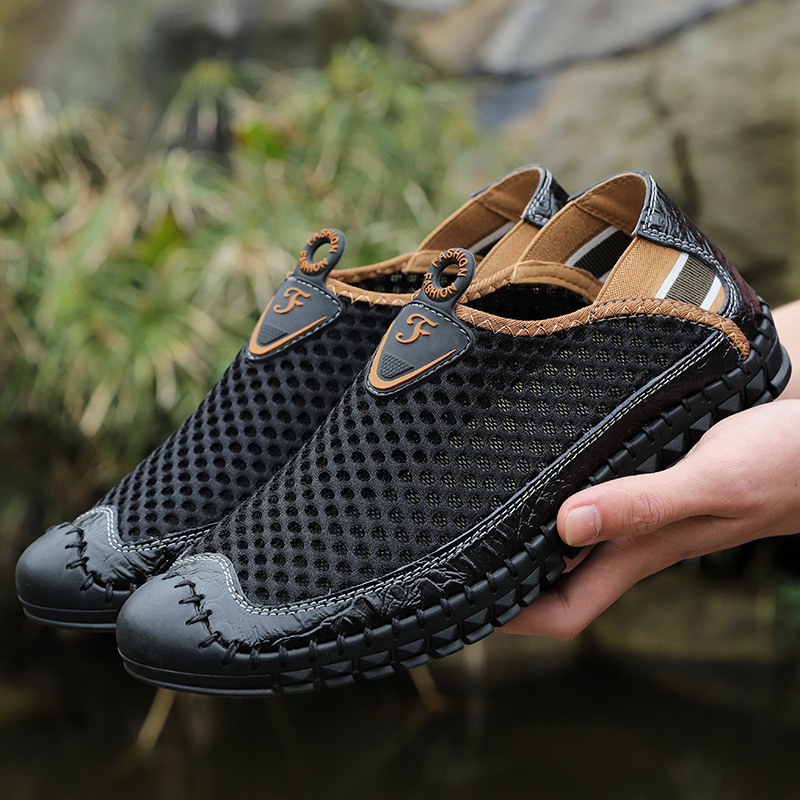 Large Size Men Hand Stitching Mesh Water Shoes Outdoor Slip Resistant Sneakers