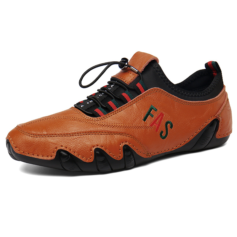 Men's Leather Splicing Non Slip Elastic Lace Soft Sole Casual Driving Shoes