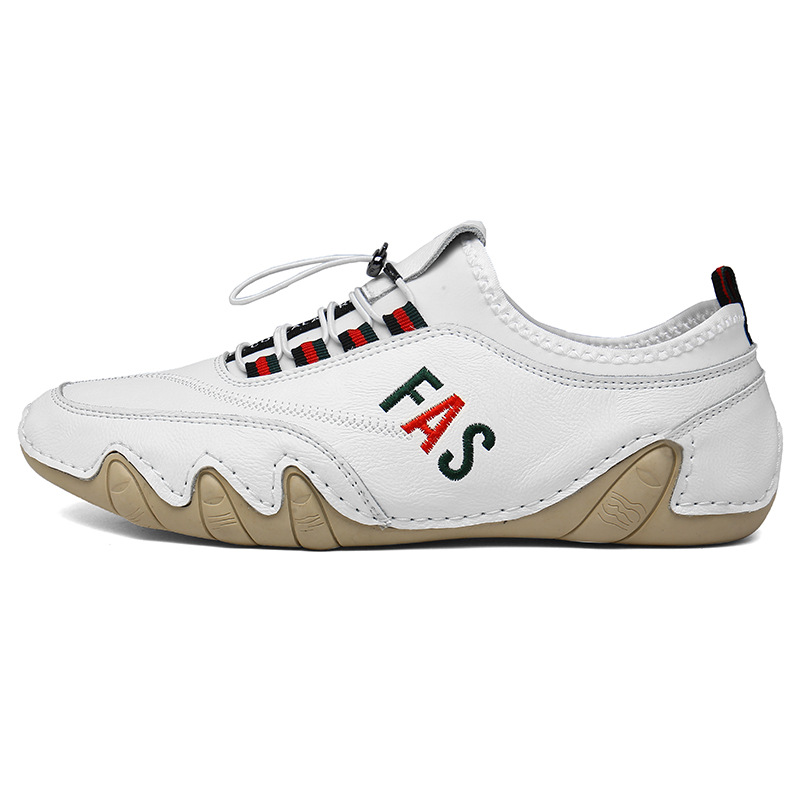 Men's Leather Splicing Non Slip Elastic Lace Soft Sole Casual Driving Shoes