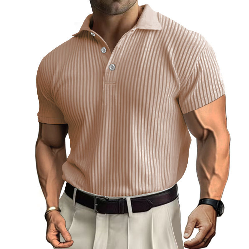 Men's Daily Solid Color Pit Button Lapel Short-sleeved Polo Shirt