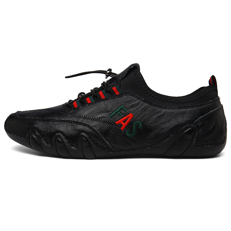 Men's Leather Splicing Non Slip Elastic Lace Soft Sole Casual Driving Shoes