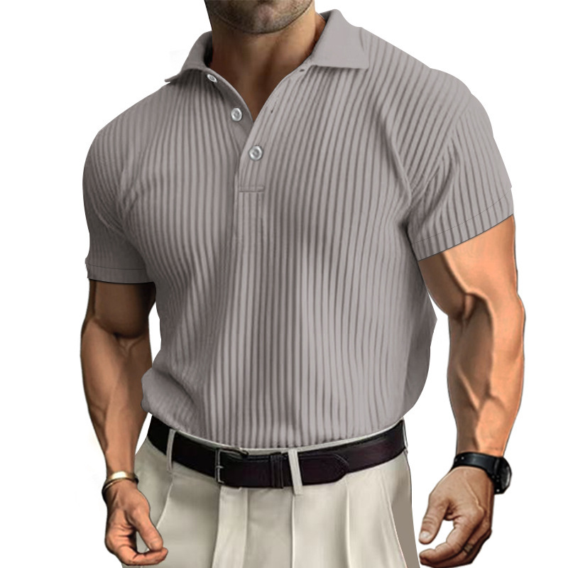 Men's Daily Solid Color Pit Button Lapel Short-sleeved Polo Shirt