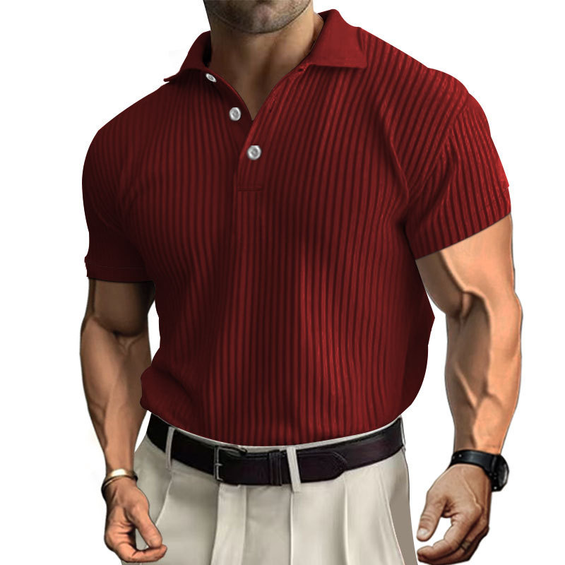 Men's Daily Solid Color Pit Button Lapel Short-sleeved Polo Shirt