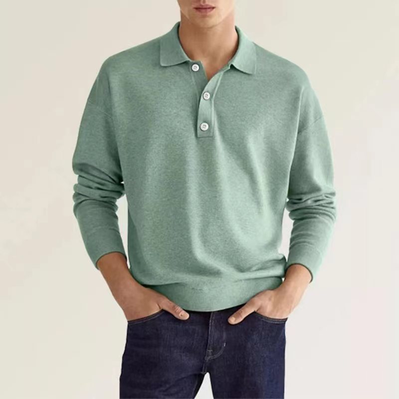 Men's Casual Loose Lapel Long Sleeve Polo Shirt