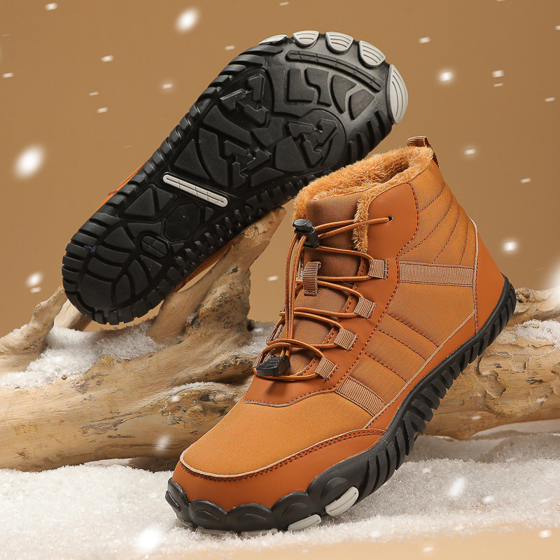 Men's Winter Wide Toe Box Barefoot Shoes Zero Drop Sole Fur Lined Snow Boots Waterproof High top Warm Trail Running Hiking Shoe