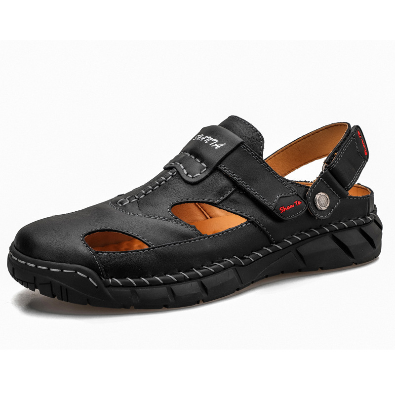 Men's Genuine Leather Non Slip Hand Stitching Soft Sole Casual Sandals