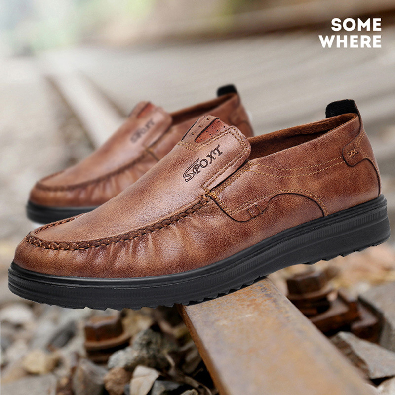 Mens Comfy Casual Non-slip Loafers Leather Shoes