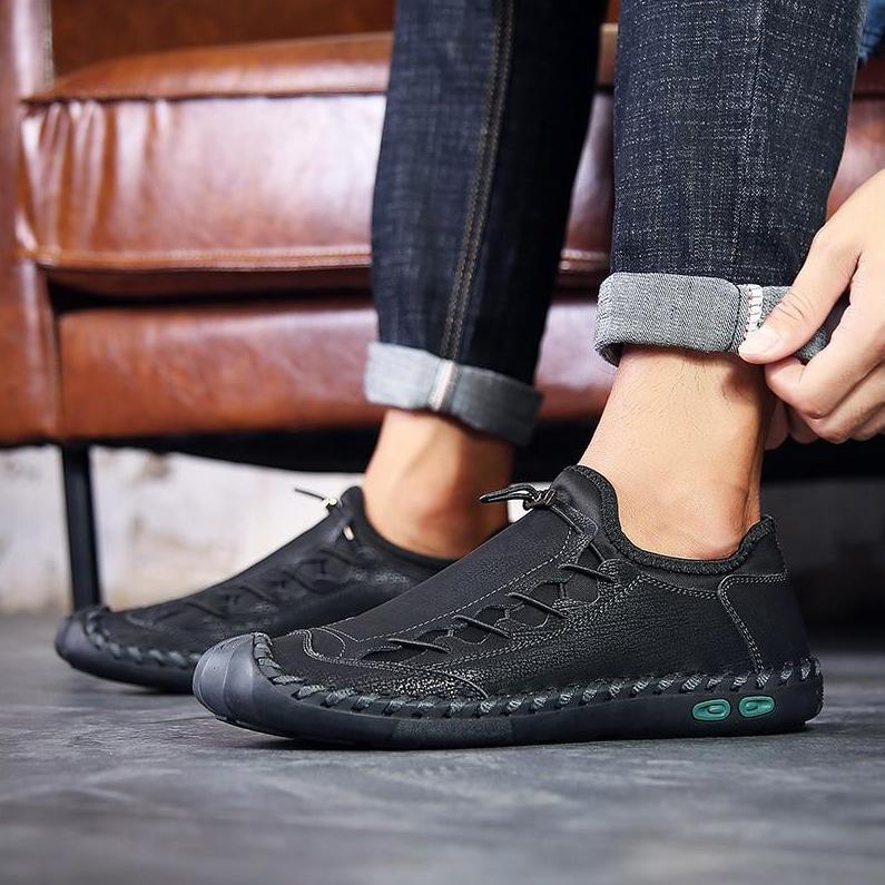 Fabootd Men Hand Stitching Leather Non Slip Anti-collision Large Size Casual Shoes