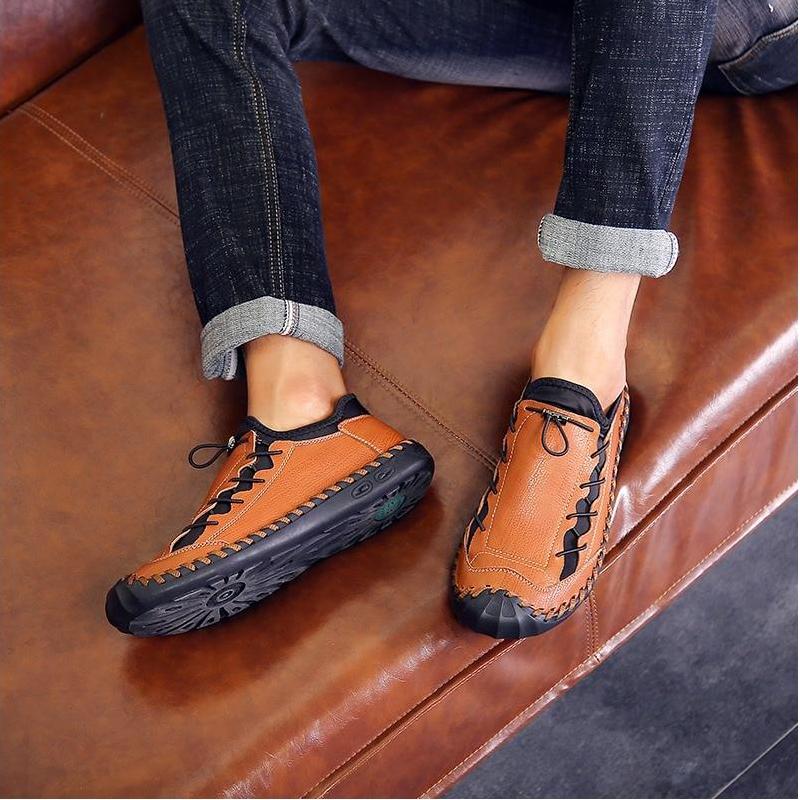 Fabootd Men Hand Stitching Leather Non Slip Anti-collision Large Size Casual Shoes