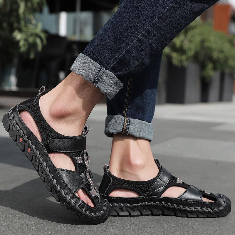 Men's Closed Toe Hand Stitching Outdoor Non Slip Dress Leather Sandals