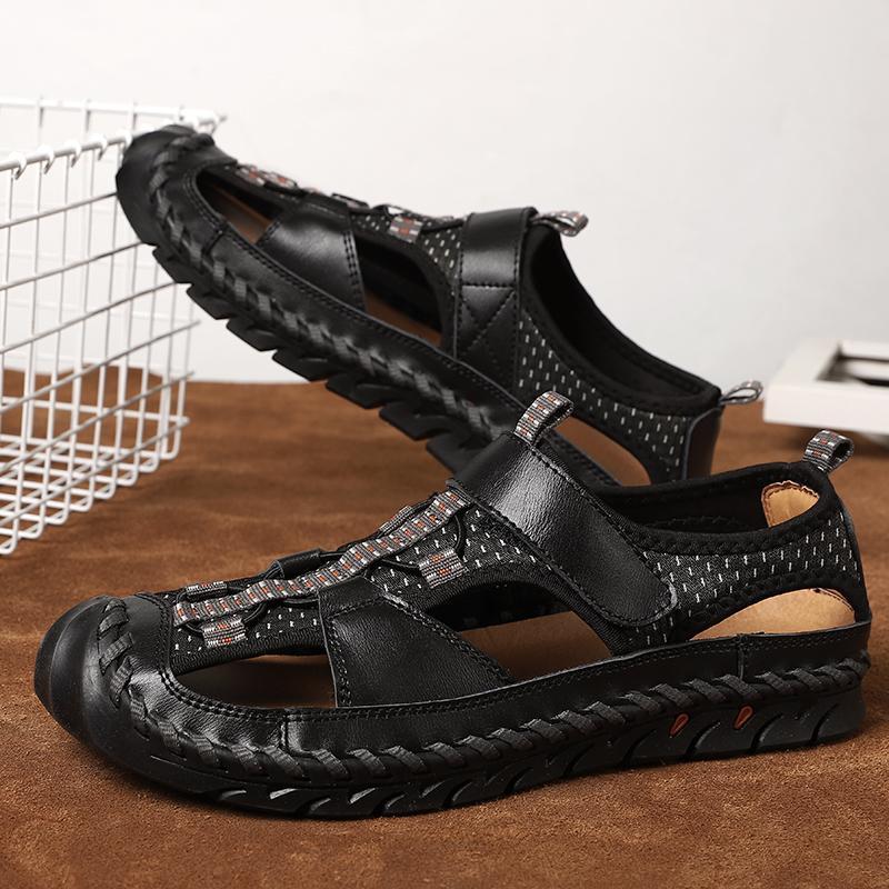 Men's Closed Toe Hand Stitching Outdoor Non Slip Dress Leather Sandals