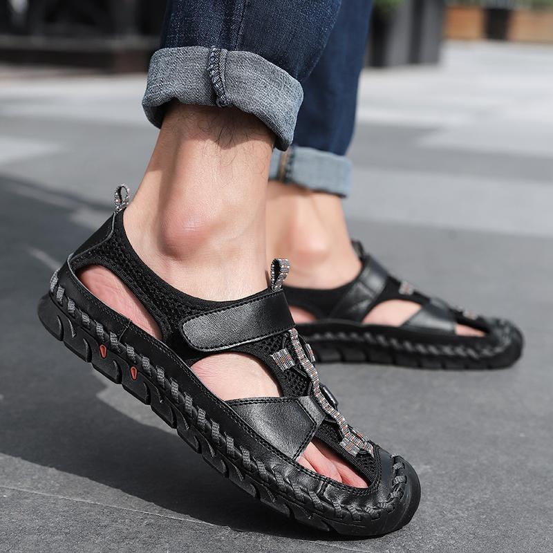 Men's Closed Toe Hand Stitching Outdoor Non Slip Dress Leather Sandals