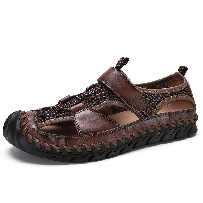 Men's Closed Toe Hand Stitching Outdoor Non Slip Dress Leather Sandals