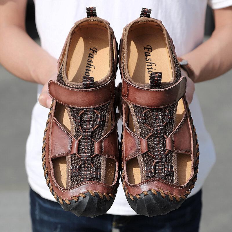 Men's Closed Toe Hand Stitching Outdoor Non Slip Dress Leather Sandals